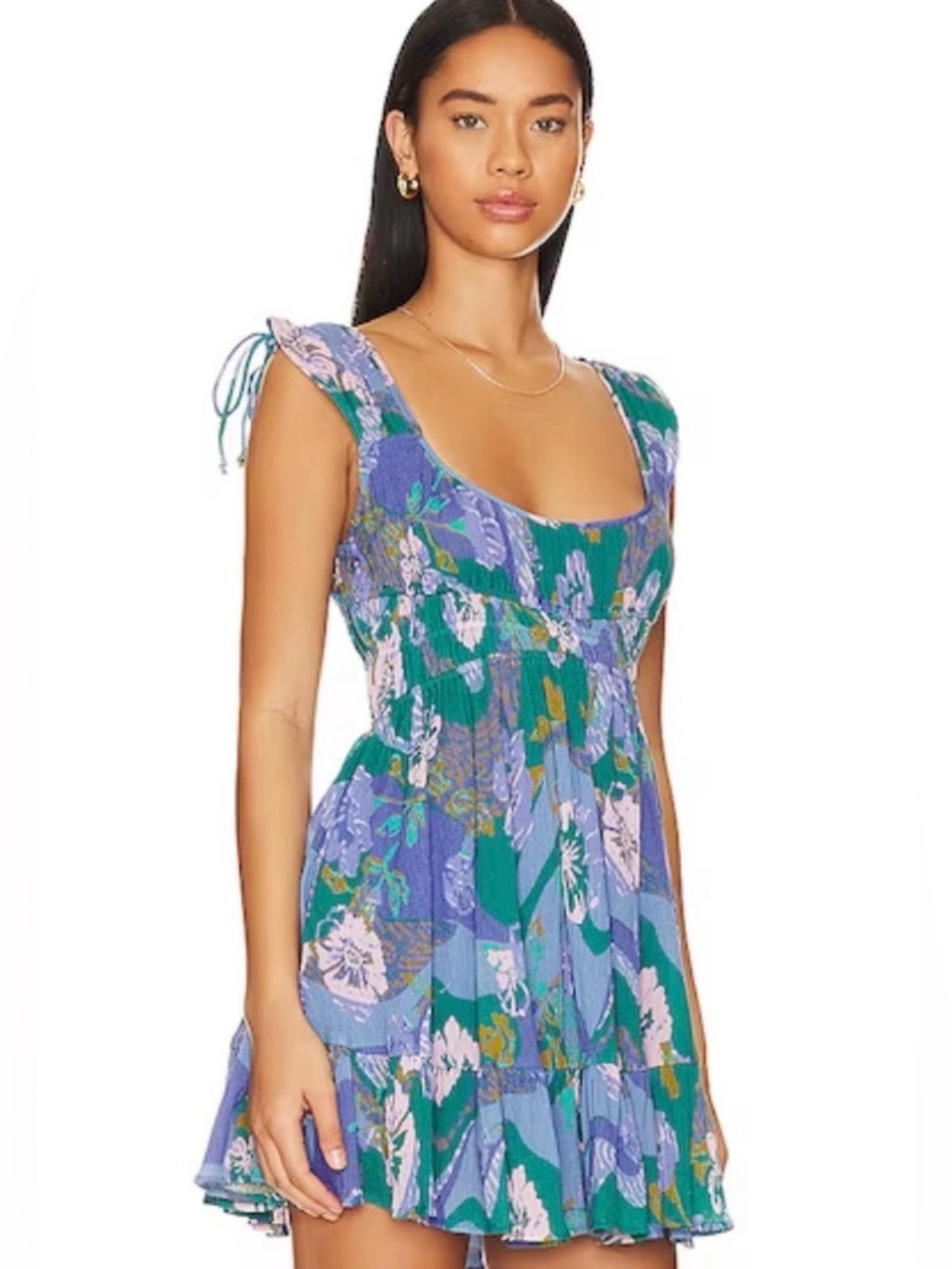 NWOT Free People Vernon Mini Dress Blue Floral, size S